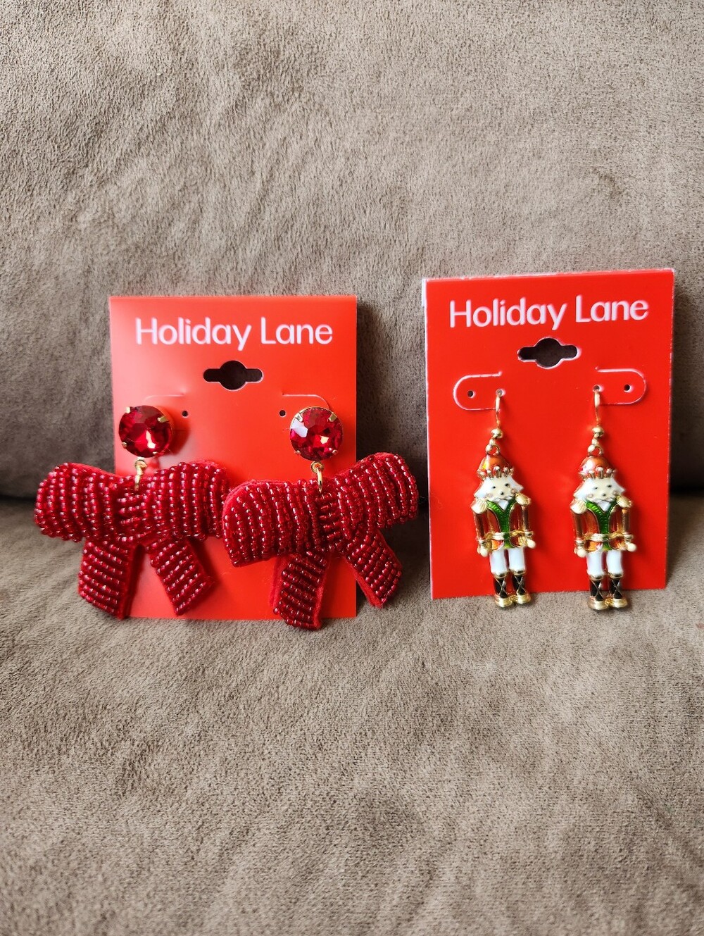 Macys Holiday Lane Earrings Set Of 2 Nutcrackers Beaded Bows NWT